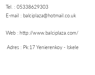 Balc Plaza Otel iletiim bilgileri
